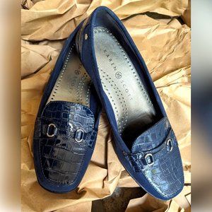 Karen Scott Suede and Faux Leather Navy Blue Loafers, 5 1/2, Very Good
